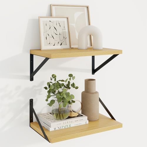 Axeman Deep Floating Shelves, 16'' x 10'' Oak Wall Shelves Set of 2