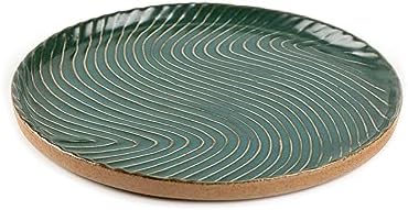 Vanity Tray with Brown Trim - Candle & Perfume Holder Organizer - Round, Green, 8"8" - Home Decor for Dresser, Table, Ba