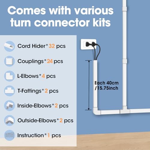 500in Cord Hider Kit, Cord Covers for Wires on Wall, Paintable Cable Raceway, Cord Hider for Wall Mount tv, tv Cable Hid