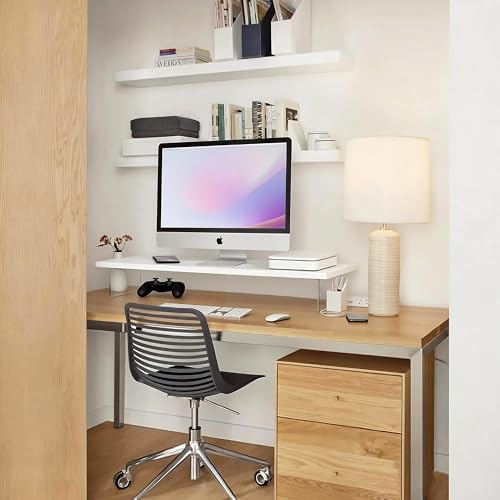 Wood Monitor Stand Riser with Acrylic Legs, Computer Screen Stand Desk Organizer, 31.5 x 7.9 x 3.1 inch, Hold up to 66 l