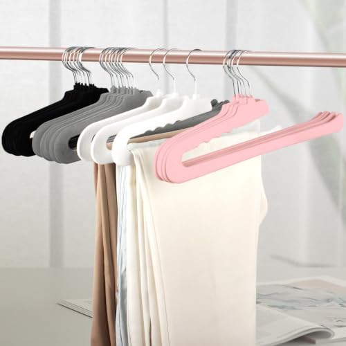 Velvet Pant Hangers Open End,16 Pack Non Slip Pink Felt Trouser Hangers