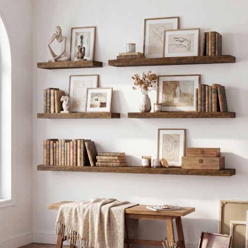8 inch Deep Floating Shelves for Wall, 55" Wide, Rustic Brown, 2-Pack