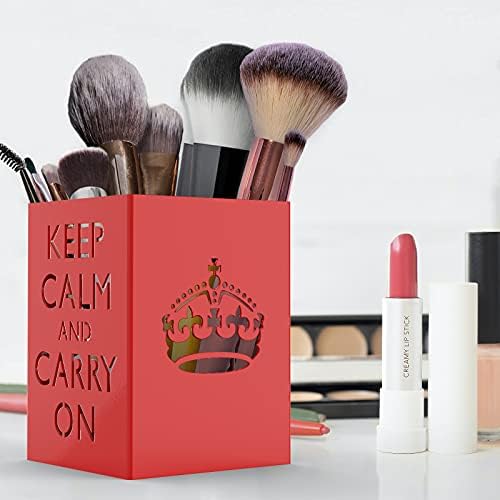 Mango Steam Metal Pen Holder, Makeup Brush Cup Organizer for Office, Bathroom, Vanity (Keep Calm, Red)