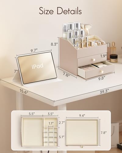 VLANDO 3-Layer Vanity Organizer with 2 Large Drawers for Vanity,Toffee