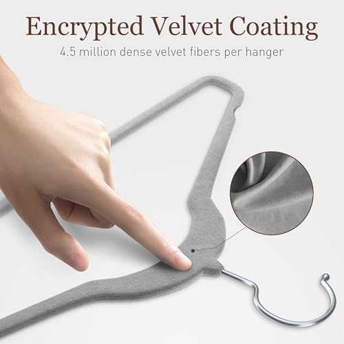 Velvet Hangers 200 Pack, 17.5" Non-Slip Clothes Hangers, Gray