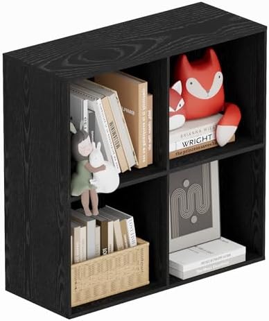 Book Shelf, Wooden Cube Storage Organizer with 11" Open Cubes, Stackable Modular Bookcase for Room Divider Storage, 2 Ti