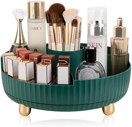 360 Rotating Makeup Perfume Organizer Skincare with Divider, Large Teal Green