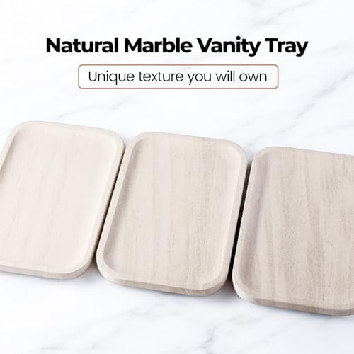 Karibiber Marble Vanity Tray, Bathroom Tray Countertop, Decorative Dresser Organizer, Perfume, Jewelry Holder, Beige Sto