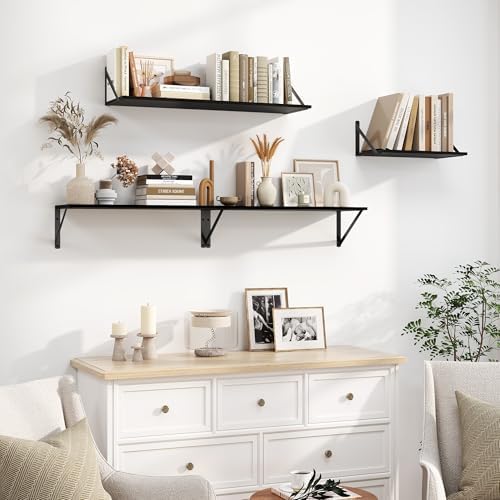 Heimlove Black Deep Floating Shelves for Wall, 40W x 8D Wood Wall Shelves Set of 2, Wide Floating Bookshelf for Living R