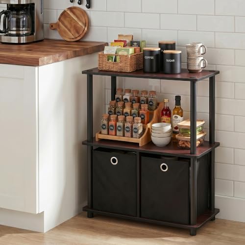 Furinno TURN-N-TUBE Storage Shelves, 3-Tier Toolless Book Shelf with Storage Bins, Display Shelf, for Organization and S