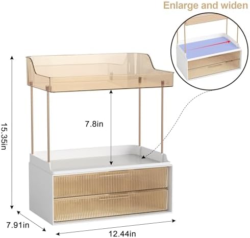 Bathroom Counter Organizer with 2-Drawer, 3 Tier Makeup Organizer Countertop, Multi-Purpose Makeup Skin Care Organizer f