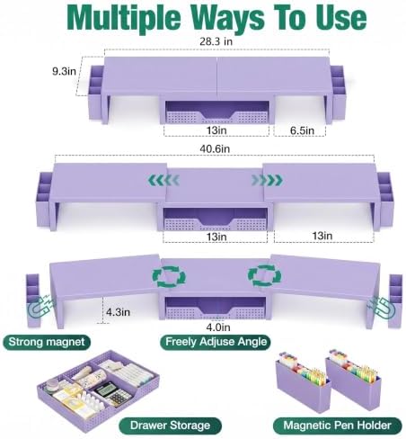 OPNICE Desk Organizer and Accessories, Computer Monitor Stand Riser with Drawer and 2 Pen Holders, Laptop Stand, Office 