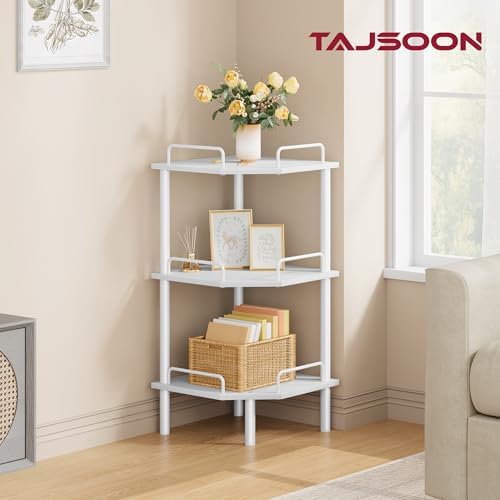 Tajsoon 3 Tier Corner Shelf Stand, Standing Corner Shelf Unit, White
