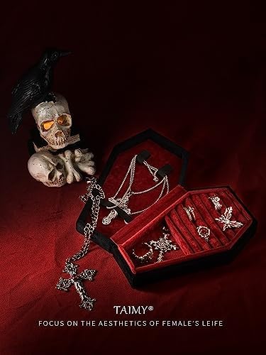 TAIMY Coffin Jewelry Box, Mini Coffin Shaped Gothic Jewelry Case, Plush Velvet Small Jewelry Organizer for Earrings Rings Necklaces Bracelets