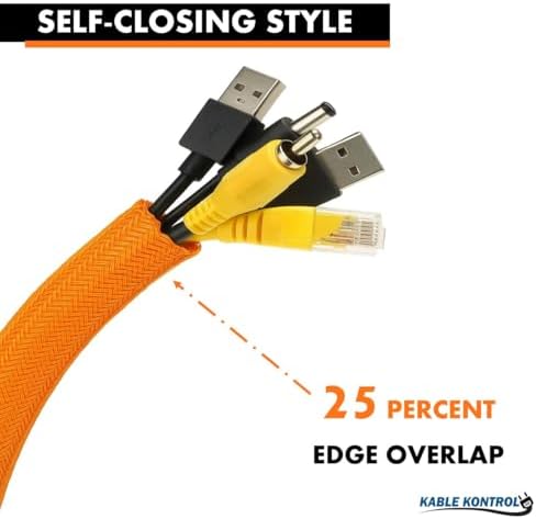 Kable Kontrol Braided Cable Sleeve Split Wrap 1" 25 Ft - Orange