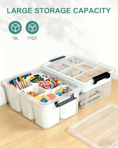 EOENVIVS Clear Storage Bins with 6 Tall Inserts, Stackable craft organizers and storage Box, Plastic Storage Totes with 