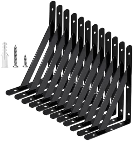 Shelf Brackets Heavy Duty 10 in X 6 in, for 4 6 8 12 16 20 Inch Black Metal Shelf Brackets, Wall Mount Floating Shelf Br