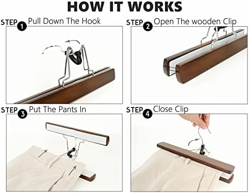 Amber Home 10 Pack Walnut Wooden Pants Clip Hangers, Wood Skirt Hangers