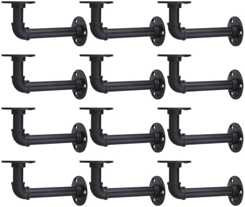 MUZIK 12Pc 7"×4" L Pipe Shelf Bracket, Heavy Duty Wall Mount, DIY Shelving