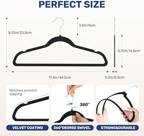 Simple Deluxe 30 Packs Heavy Duty Velvet Hangers, Space Saving Felt Hangers, Heavy Duty Clothes Hangers with 360° Rotatable Hook for Coats, Pants, Black