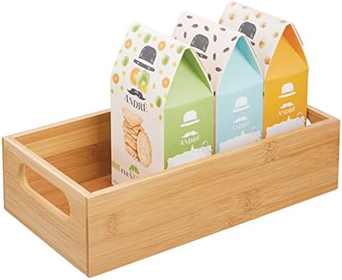 mDesign Bamboo Kitchen Storage Container Bin - Drawer Organizer Crate Box with Handles for Pantry Cabinet, Shelves, or C