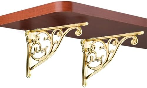 Heavy Duty Solid Stand,8 Inch 4 Pack Gold,Right Angle Wall Panel Support Bracket,Decorative Shelf Bracket,Heavy Duty Vin