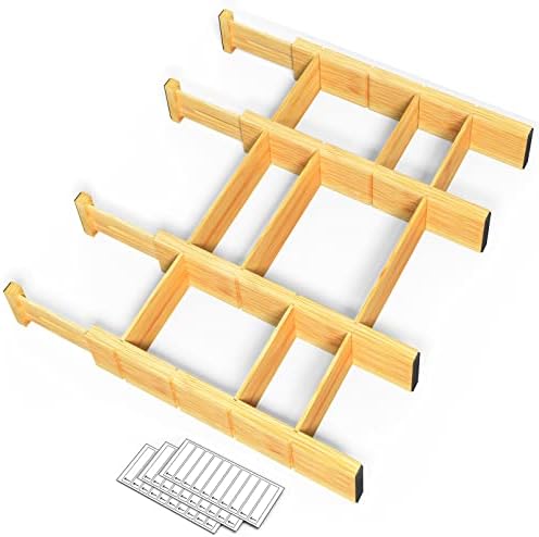 SpaceAid Bamboo 13.25-17“ Drawer Dividers (Need 2.35" Deep Drawer) Kitchen Adjustable Organizers, Expandable Organizatio