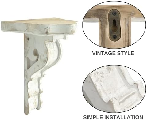 BIG FORTUNE Set of 2 Corbels for Shelves Wood Corbels Decorative Shelf Brackets Wooden Vintage Shelf Farmhouse Decor Whi