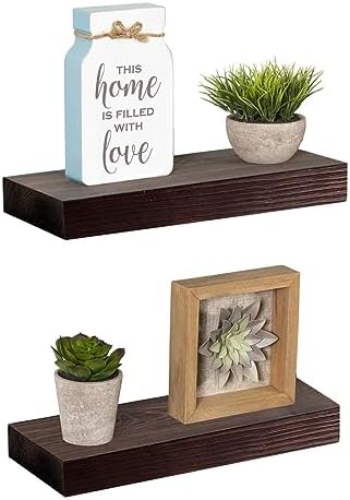 WELLAND Bradley 5" Deep Narrow Floating Shelves Set of 2 Handmade Wood Wall Shelves Rustic Shelves Wall-Mounted (Brown, 