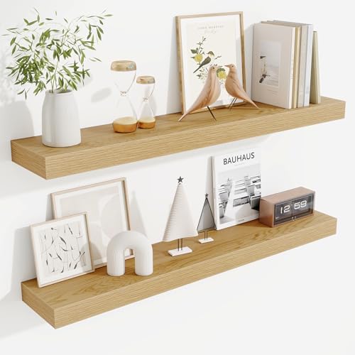 Fun Memories Floating Shelves for Room Wall, 36 Inch Long Shelf Set of 2， Hanging Wood Shelves for Storage & Display, Oa