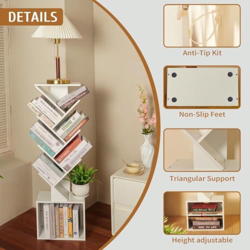 7-Tier Tree Bookshelf with Reading Planner & Activity Panel, Small Bookcase