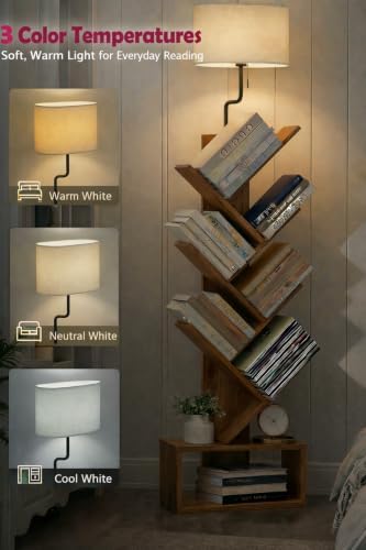 XBurmo 6 Tier Tree Bookshelf with Lights - Small Bookcase, Compact Book Tower with Drawer, Corner Bookshelf for Bedroom,