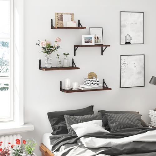 YGEOMER 4 Different Sizes Floating Shelves for Wall, Dark Carbonized Pine