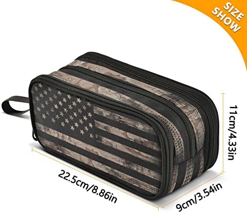 Fisyme Vintage Brown American Flag Pencil Case Large Capacity Pen Box Makeup Pouch Holder Organizer Stationery Bag for School Office College Traval Adults