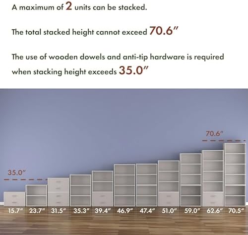 Homes: Inside + Out Apexa 2-Tier Cube Storage Organizer Shelves, Stackable Wood Bookcase Fits Cubby Bins for Organizatio