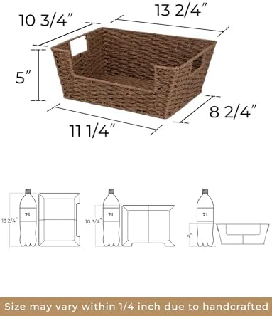 StorageWorks Pantry Baskets for Shelves, Wicker Baskets, Brown Paper Rope