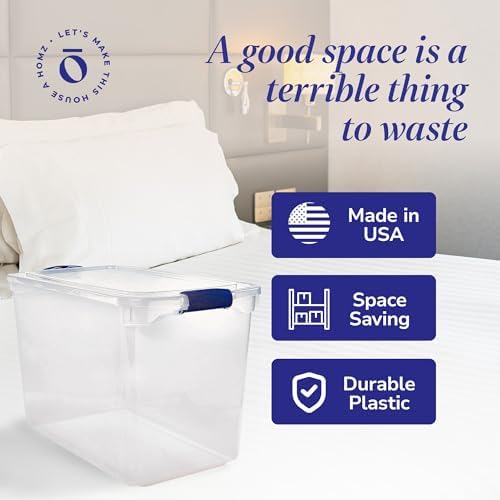 HOMZ Clear Plastic Storage Bins w/Latching Lid, 112 Qt, Blue Latch, 2 Pack