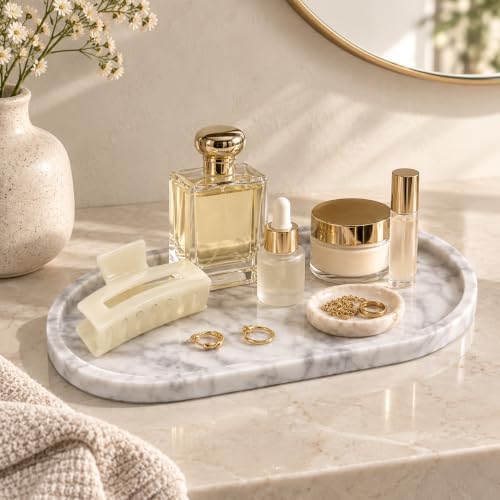Carrara White Marble Bathroom Tray, 12 x 6 in, Vanity Tray