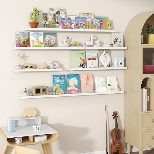 Fun Memories Picture Ledge Shelves Set of 2, 55 Inch Rustic Wall Mounted Floating Shelves with Lip for Home Storage and 