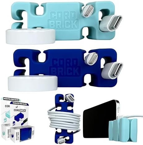 CordBrick 2PK Silicone + Steel Weighted Cord Holders for Nighstand, Cable Wraps for Travel, iPhone Accessories, Small Gr