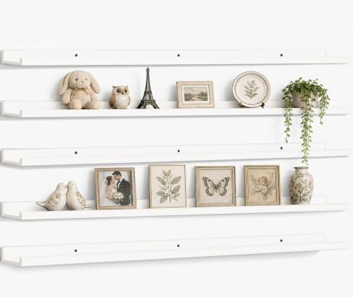 48inch Long Floating Shelves for Wall Decor, 5-Set Shelves with Lip, White