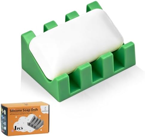 Self Draining Silicone Soap Dish Holder Waterfall Tray, 1 Pack Green