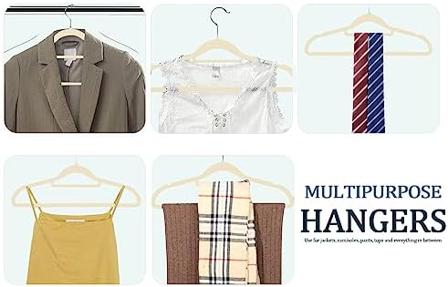 GVTECH Premium Velvet Hangers, [50 Pack] Non Slip and Heavy Duty Velvet Suit Hangers (45cm) with Tie Bar, 360° Swivel Hooks, Sturdy to Hold Jumper, Pullovers, Jackets & Hoodies (50 Pack, Ivory)