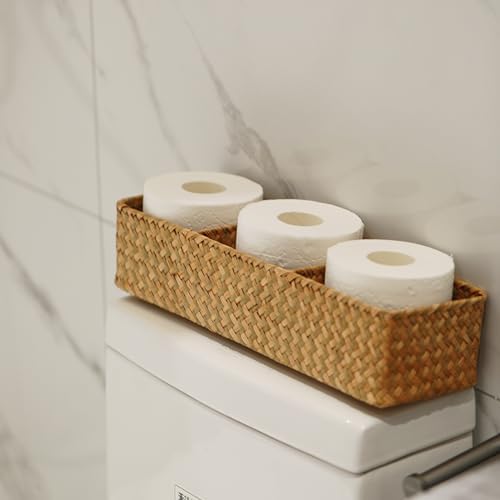 Seagrass Tank Basket for Toilet Paper 3 Sections 16.5 x 5.5 x 3.5inch