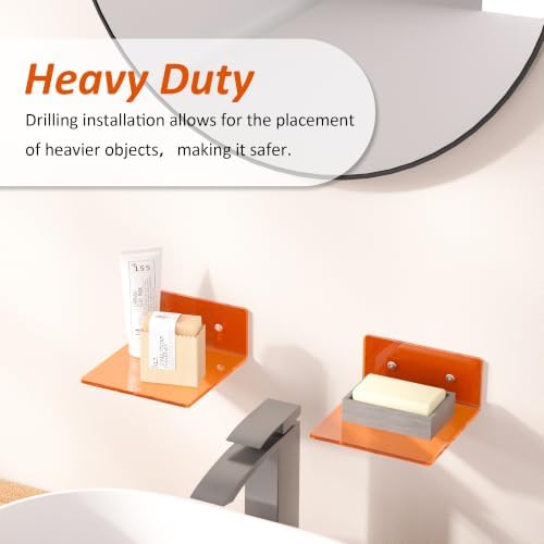 Sezanrpt 6 Inches Small Orange Wall Shelves Set of 2, Wall Mounted Display Shelf Rack for Bedroom, Living Room, Smart Speaker, Clock, Decoration, 2 Pack