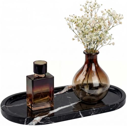YKAJO Nero Marquina Oval Marble Tray, 11.8x5.9 Vanity Perfume Organizer