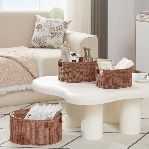 Vagusicc Wicker Storage Basket, Set of 3 Hand-woven Storage Baskets for Organizing, Round Large Wicker Baskets for Stora