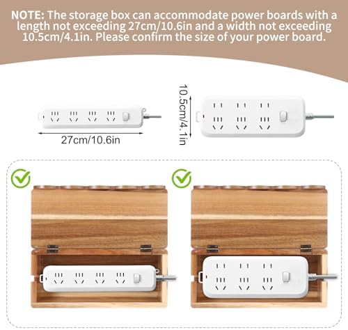 Large Cable Management Box Scalloped Edge, Acacia Wood Cable Organizer Box & Power Strip Box for Electrical Cord Managem