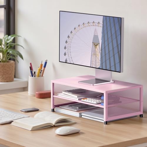 ECOLOVI 2-Tier Computer Monitor Stand Riser, Printer & Laptop Stand, Office Desk Accessories, Workspace Desk Organizer f