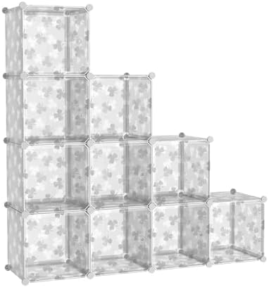 C&AHOME Clover Embossed Storage Organizer with Doors 10-Cube Shelf White